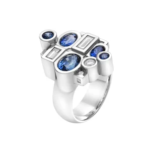 Bague Carambole bleue en or blanc
