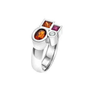 Bague Marélie N°2 A4 rouge-orangé en or, diamant, saphirs et rubis
