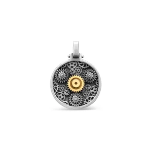 Pendentif Engrenages Rond en Argent et Or jaune