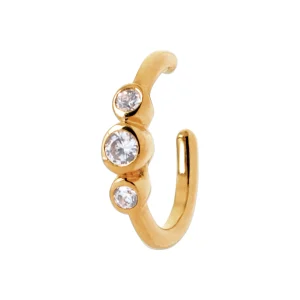 Bague d'oreille Ear cuff serti de zircons plaqué or, faux piercing