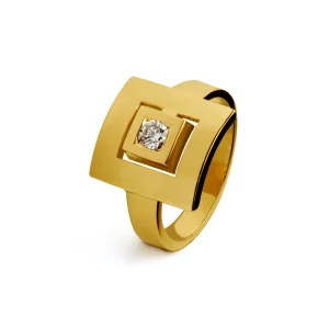 Bague Signe Labyrinthe carrée diamant en or