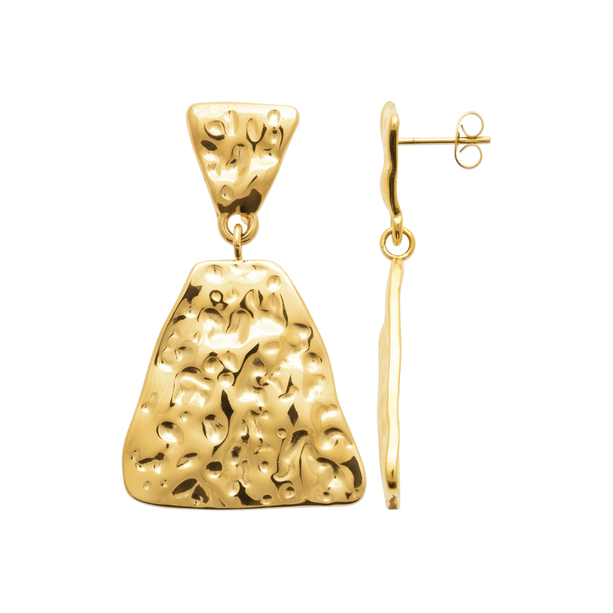 Boucles d’oreilles dorées effet martelé en acier doré design contemporain et audacieux – Image 2
