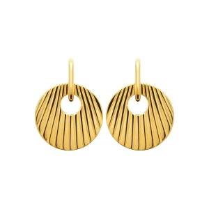 Boucles d’oreilles dorées à médaillon strié – en acier doré