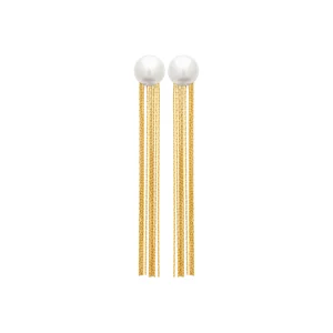 Boucles d’oreilles longues dorées avec perle – en acier inoxydable