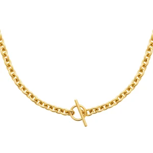 Collier maille gourmette en acier doré avec fermoir bâton