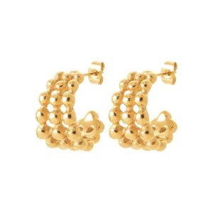 Boucles d’oreilles dorées à perles en relief – en acier inoxydable