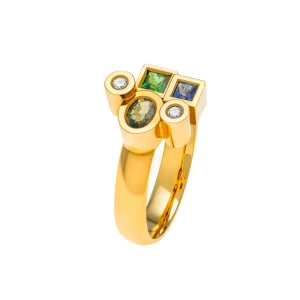 Bague Marélie XS A5 verte en or, diamants, saphirs et tsavorite