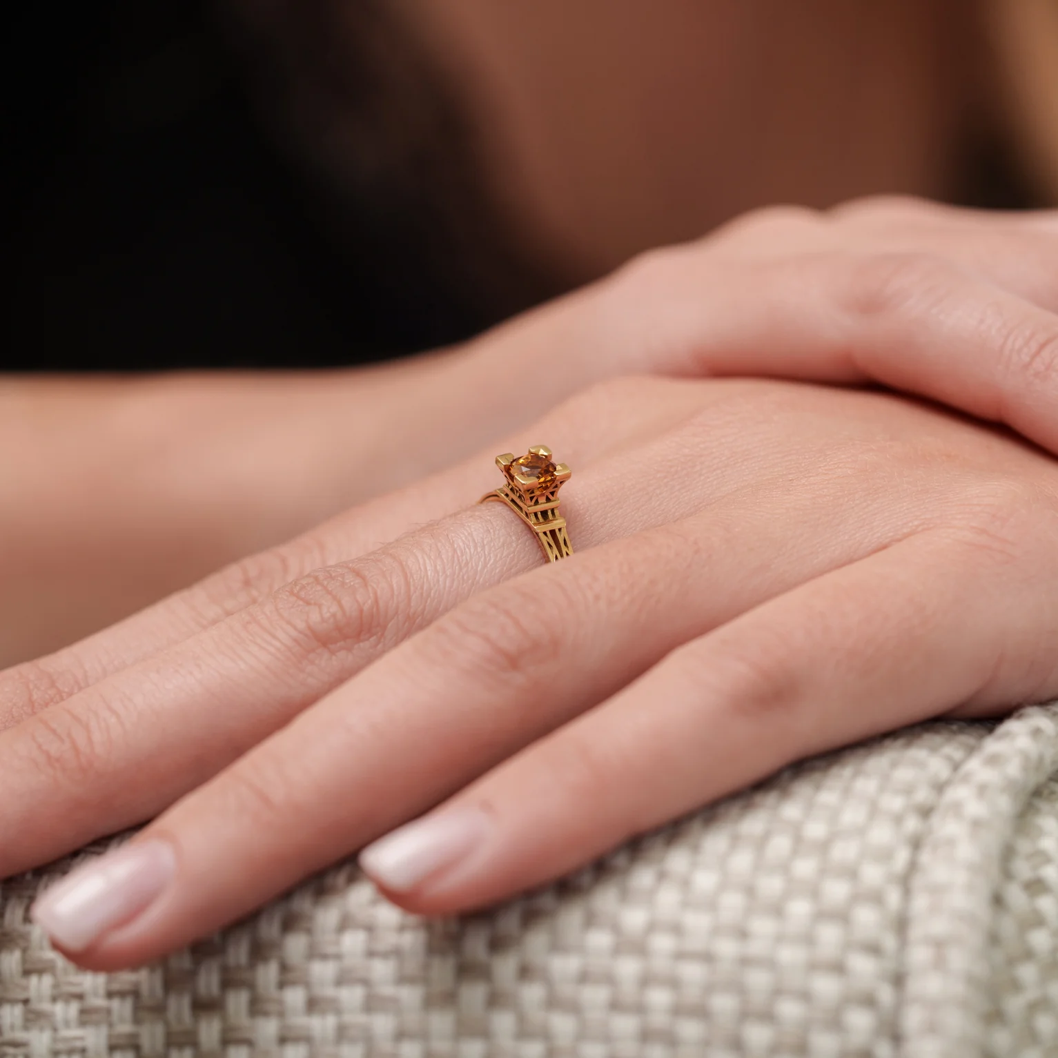 Bague French Kiss en or et Citrine orange 5 mm – Image 2