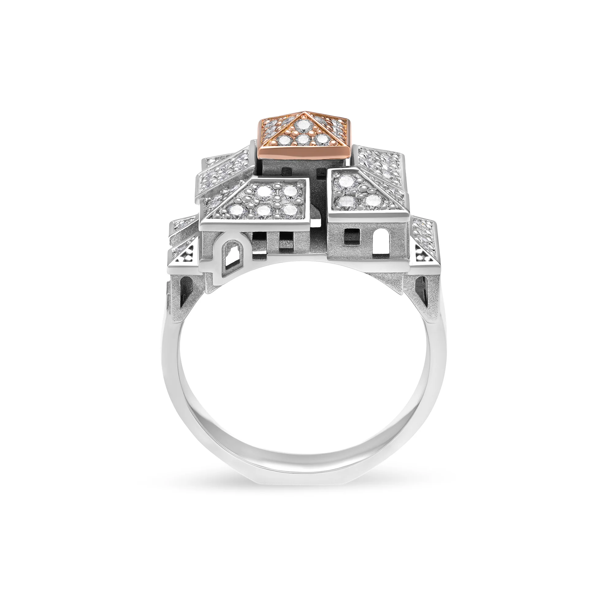 Bague Architecture cité carrée en or et diamants – Image 5