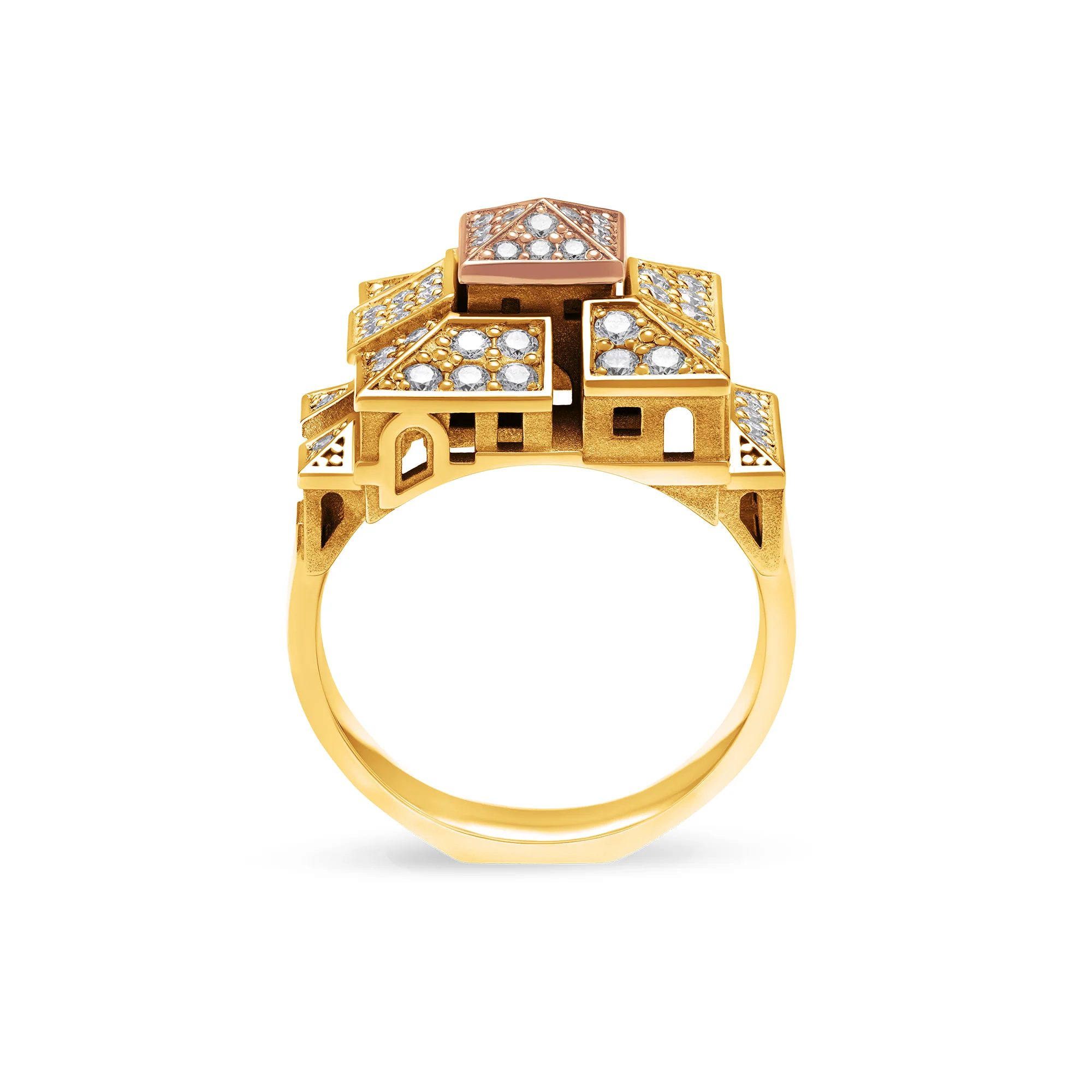 Bague Architecture cité carrée en or et diamants – Image 4