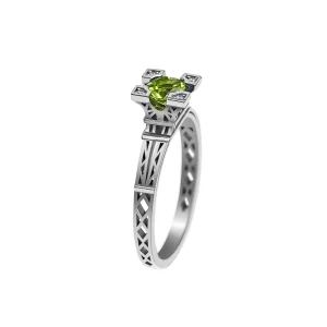 Bague French Kiss en or et Peridot vert 5 mm et diamants