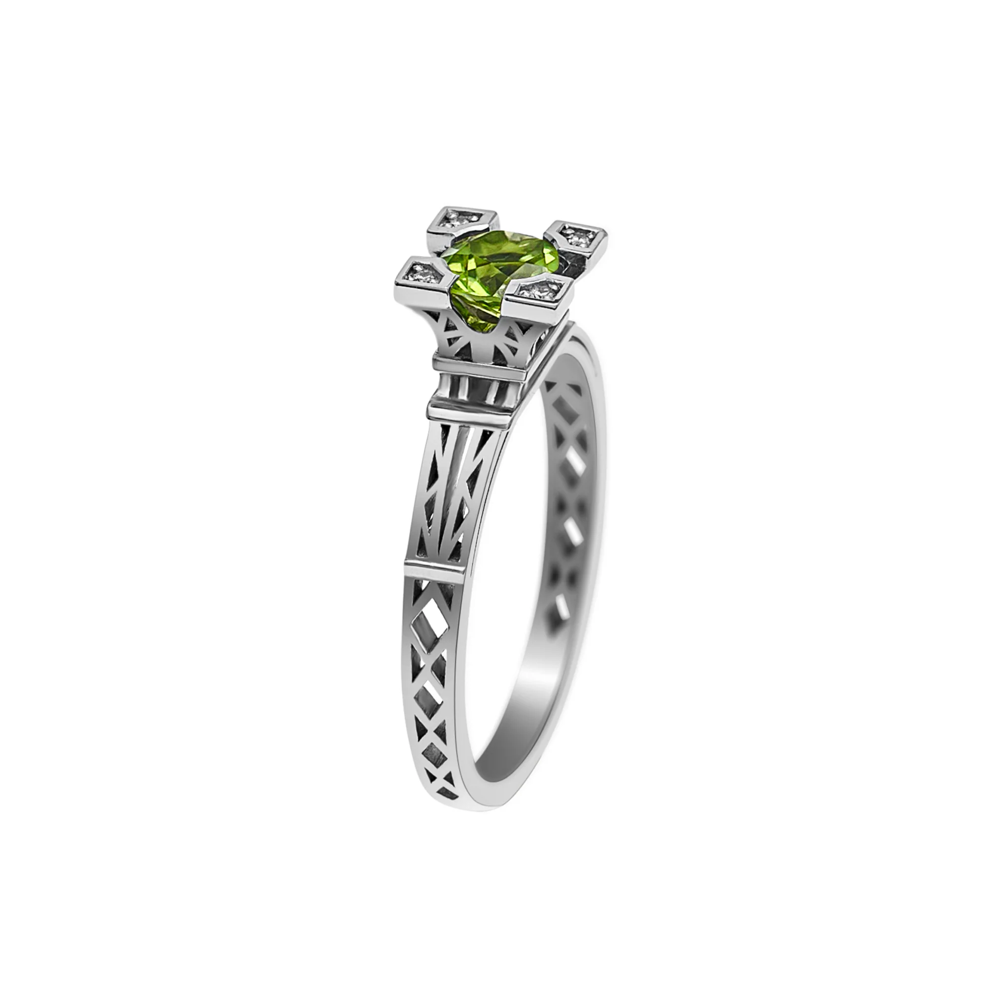 Bague French Kiss en or et Peridot vert 5 mm et diamants