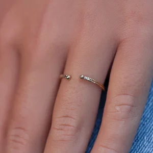 Bague fine double 2 boules plaqué or