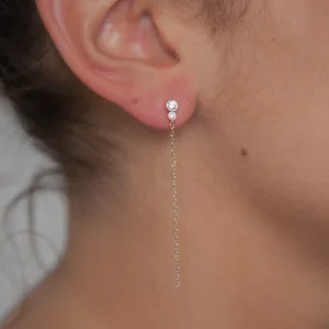 Boucles d'oreilles chaîne serties de zircons plaqué or - Boucles d'oreilles pendantes