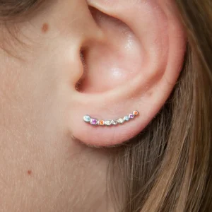 Boucles d'oreilles montantes serties de strass colorés en argent