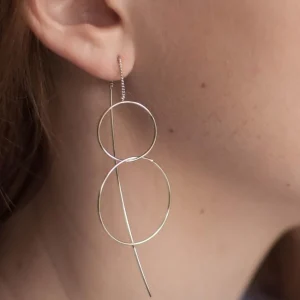 Boucles d'oreilles chaîne traversante 2 ronds argentées