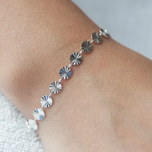 Bracelet pastilles striées en argent véritable