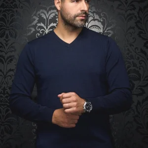 CHANDAIL EN LAINE MÉRINOS |  SAXONY, navy