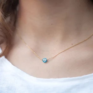 Collier oeil bleu plaqué or - Collier protection mauvais oeil