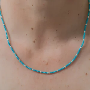 Collier perles d'argent et pierres naturelles