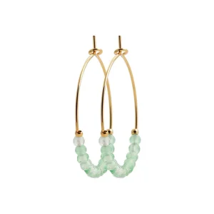 Boucles d'oreilles créoles plaqué or pierre naturelle calcédoine verte
