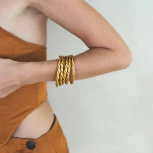 Jonc bouddhiste torsadé porte-bonheur doré, bracelet tibétain