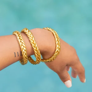 Jonc bouddhiste tressé porte-bonheur, bracelet tibétain doré