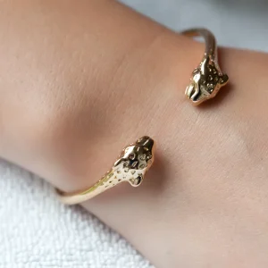 Jonc têtes de panthère plaqué or