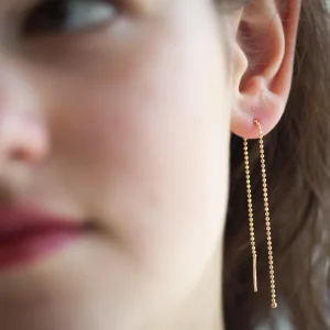Boucles d'oreilles chaîne boule traversante plaqué or
